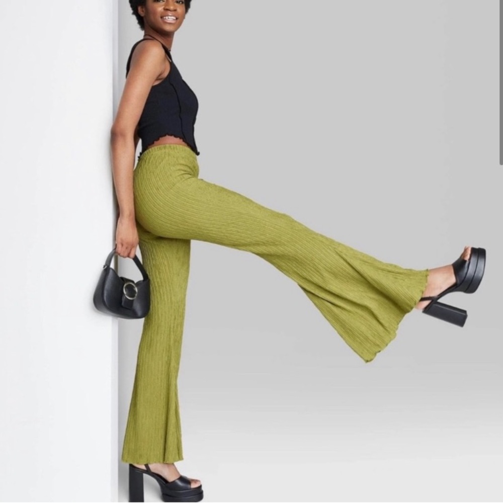 Boho Hippie  Lime Green Flare Pull on Pants